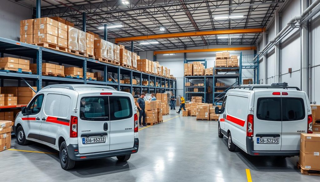 Logistics operation in Luxembourg with warehouse and delivery vehicles