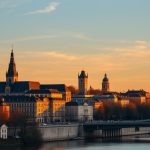 Luxembourg City skyline with historic architecture and modern film production facilities