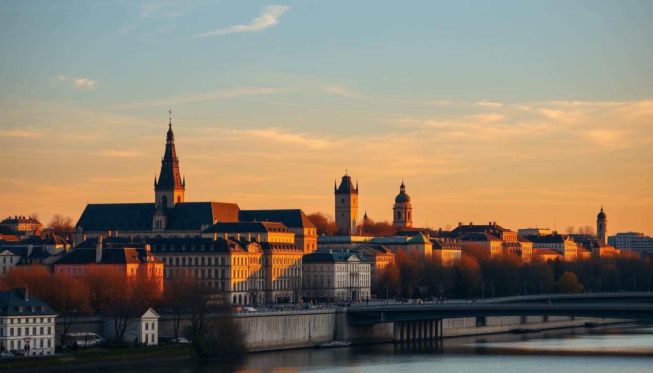 Luxembourg City skyline with historic architecture and modern film production facilities