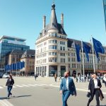 Luxembourg city business district with modern buildings representing small business ideas in Luxembourg for foreigners